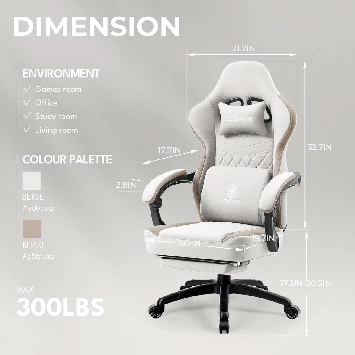 Beige Gaming Chair With Pocket Spring Cushion And Gel Pad