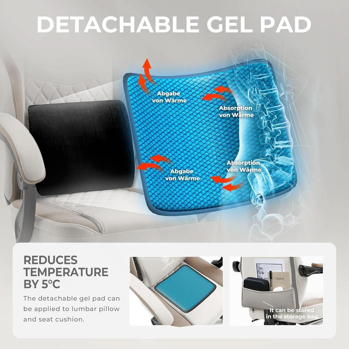 Beige Gaming Chair With Pocket Spring Cushion And Gel Pad