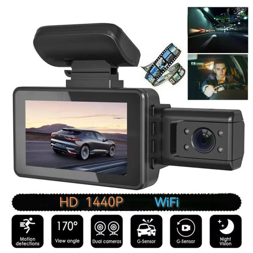 2K 1440P WiFi Dual Lens Dash Cam with Night Vision Black