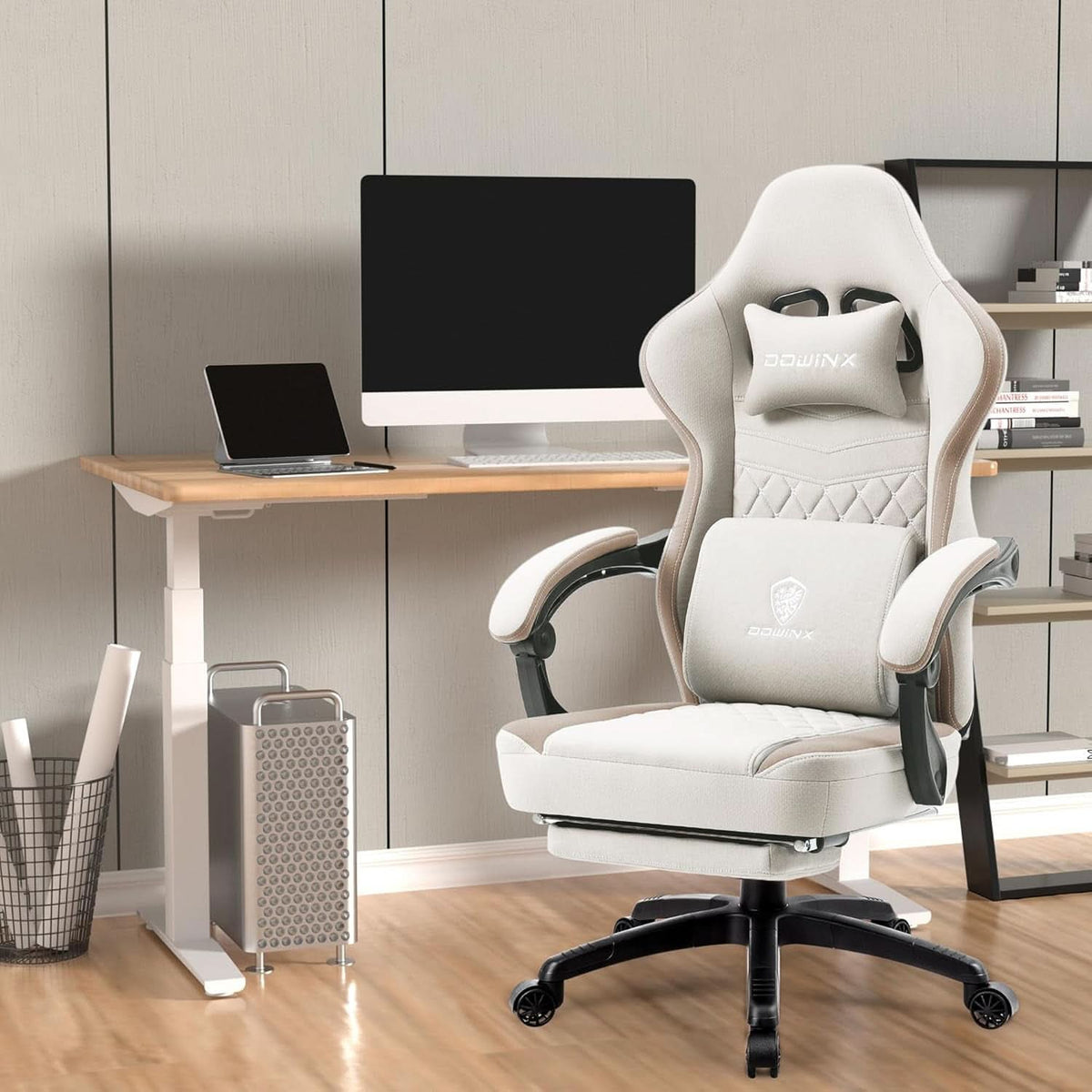 Beige Gaming Chair With Pocket Spring Cushion And Gel Pad
