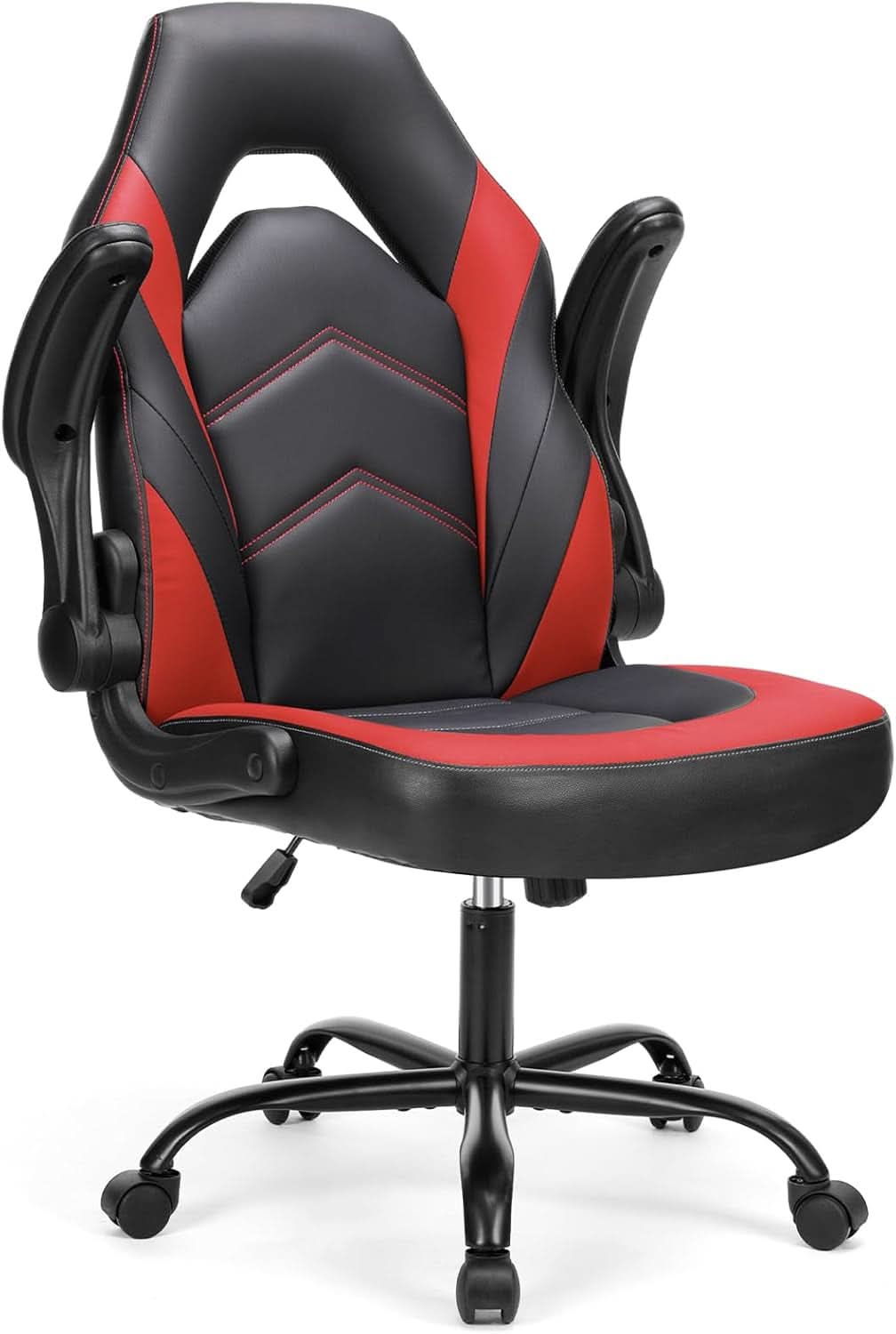 Black Red Leather Gaming Chair With Flip Up Armrests